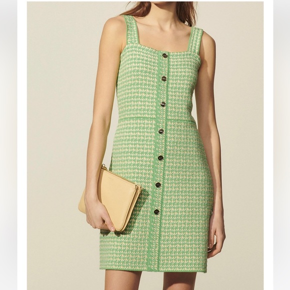 Sandro Lea Tweed Mini Dress in Green Organic Cotton Size 38/6US - Picture 1 of 9